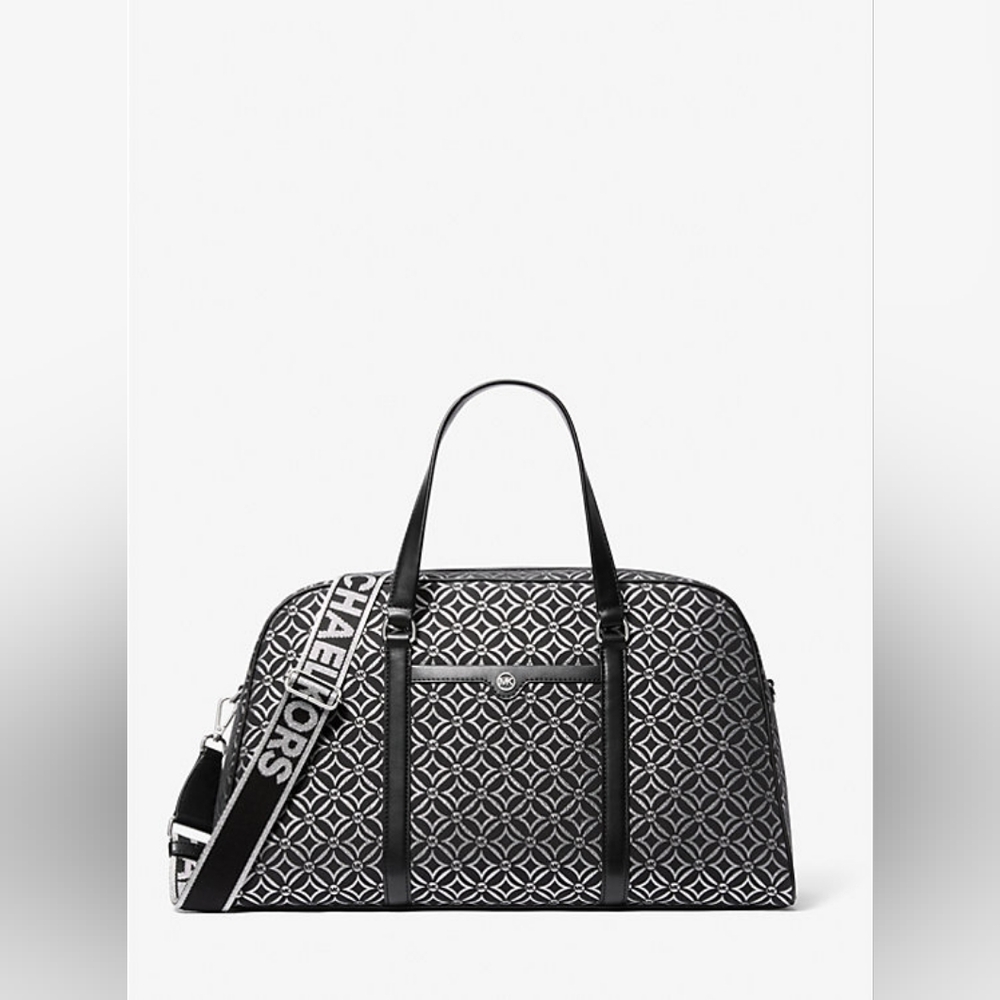 Michael Kors-NWT-Jet Set Travel Extra-Large Metallic Logo Jacquard Weekender Bag